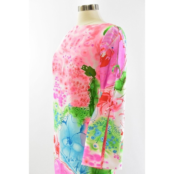 70s Pyschedelic Maxi Dress Boat Neck Bright Pink Tie Sleeves Size S Boho Dresses - Picture 2 of 5